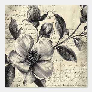 Rustic Floral Sketch with Calligraphy - Aged (8) Wallpaper