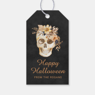 Rustic Floral Skull Halloween Gift Tags