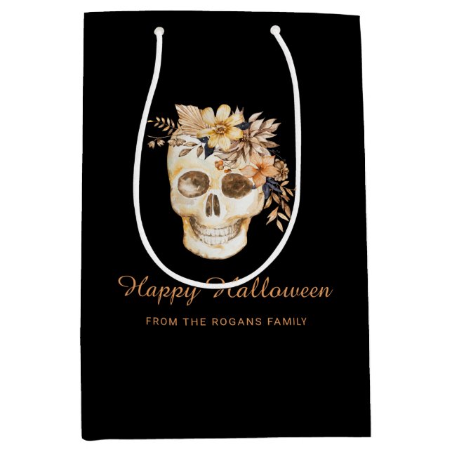 Rustic Floral Skull Halloween Medium Gift Bag (Front)