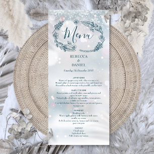 Rustic Floral Snowflakes Winter Wedding Menu