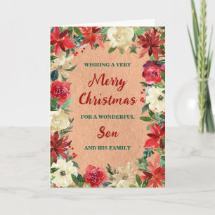 Rustic Floral Son & Family Merry Christmas Card