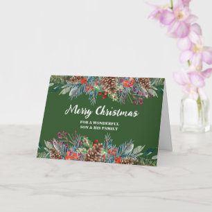 Rustic Floral Son & Family Merry Christmas Card