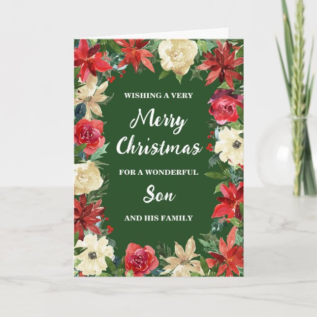 Rustic Floral Son & Family Merry Christmas Card (Front)