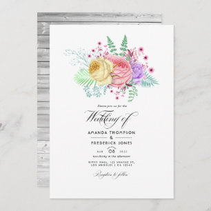 Rustic Floral Spring Wedding Invitation