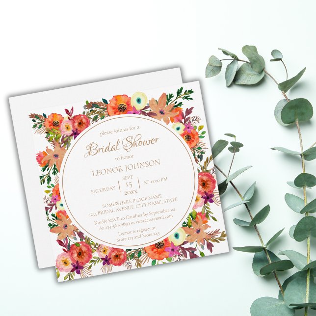 Rustic Floral Square Bridal Shower Invitation (Creator Uploaded)