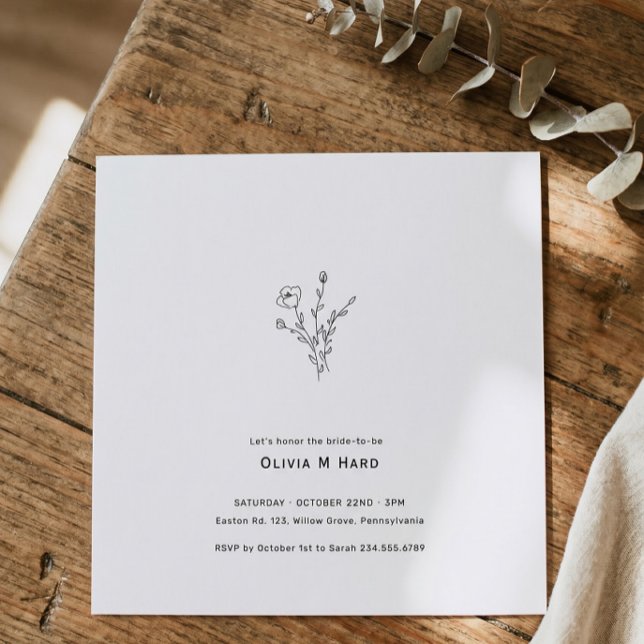 Rustic Floral Square Minimalist Bridal Shower Invitation (Creator Uploaded)