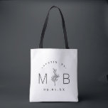 Rustic Floral Stem Wedding Monogram | White Tote Bag<br><div class="desc">Custom printed tote bags make a fun and functional wedding favour your guests will love! Personalise the template with the bride and groom's names or monogram initials. Add your wedding date, the city, state or venue name or any other custom text. This modern rustic logo-style design has a simple floral...</div>