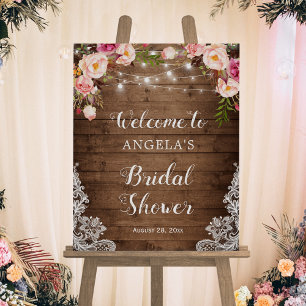 Rustic Floral String Light Lace Bridal Shower Sign