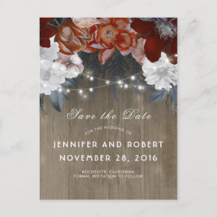 Rustic Floral String Lights Barn Save the Date Announcement Postcard