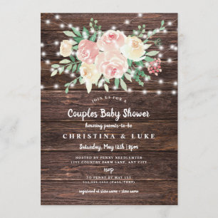 Rustic Floral String Lights girl baby shower Invitation