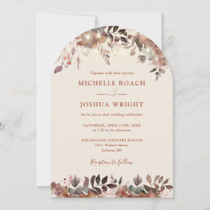 Rustic Floral String Lights Monogram Arch Wedding Invitation