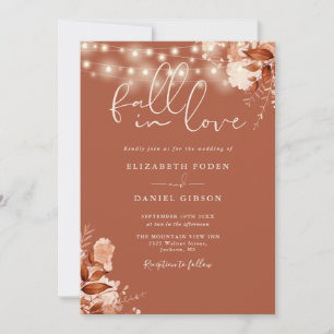 Rustic Floral String Lights QR Code Fall Wedding Invitation