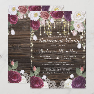 Rustic Floral String Lights Retirement Party Invitation
