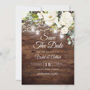Rustic Floral String Lights Wedding Save The Date  Invitation