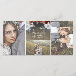 Rustic Floral String Lights Wood Wedding Thank You