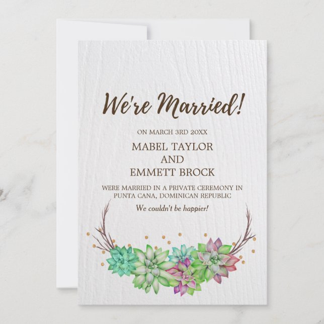 Rustic Floral Succulent Elopement Announcement (Front)