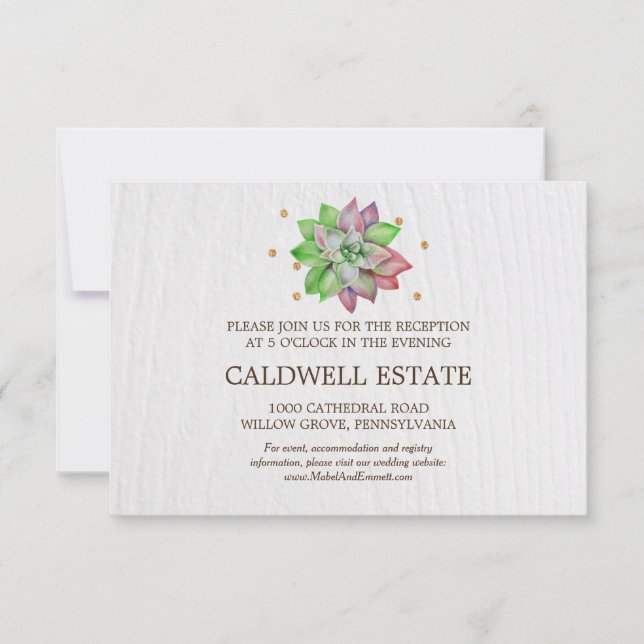 Rustic Floral Succulent Wedding Reception Insert Invitation (Front)