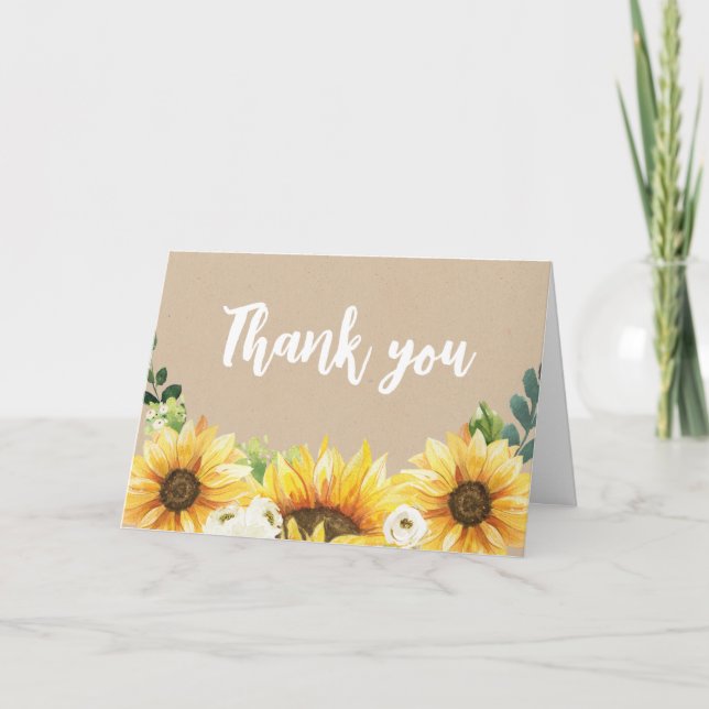 Rustic Floral Sunflower Baby Shower Thank You Card (Front)