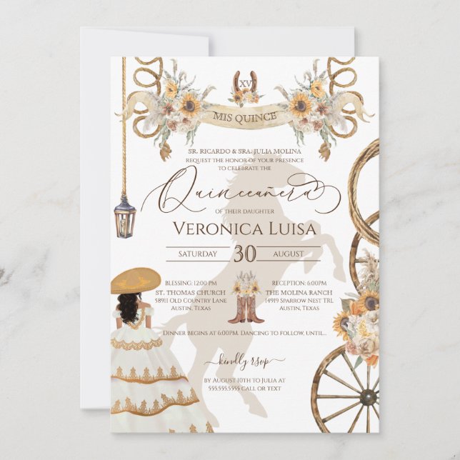 Rustic Floral Sunflower Charro Dress Quinceanera I Invitation (Front)