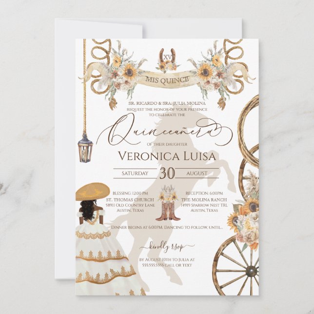 Rustic Floral Sunflower Charro Dress Quinceanera Invitation (Front)