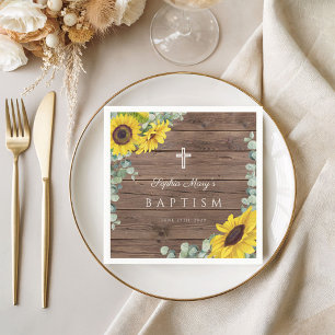 Rustic Floral Sunflower Cross  Baptism  Napkin
