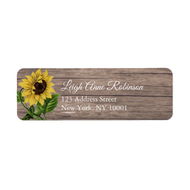Rustic Floral Sunflower Driftwood Return Address (Front)