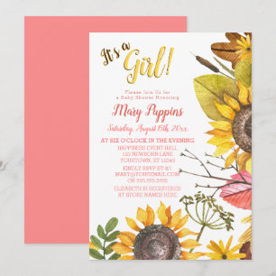 Rustic Floral Sunflower Garden Girl Baby Shower Invitation