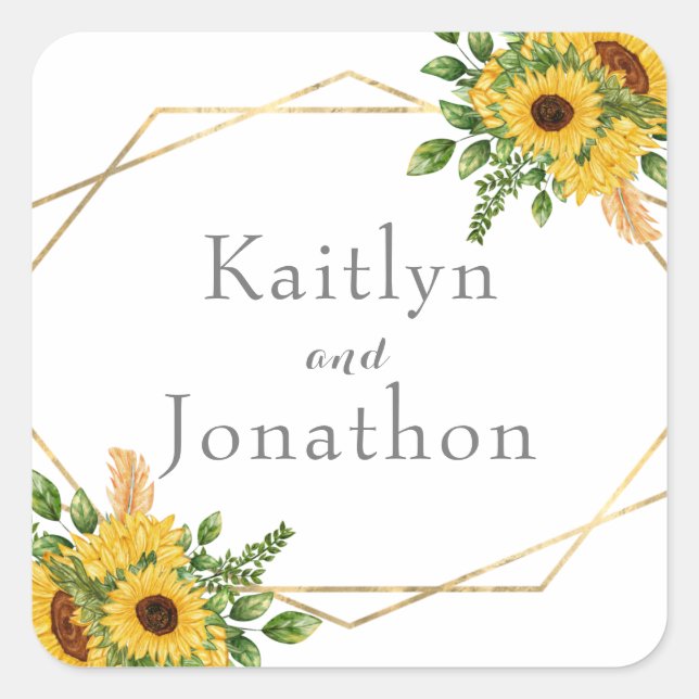 Rustic Floral Sunflower Greenery Geometric  Square Sticker (Front)