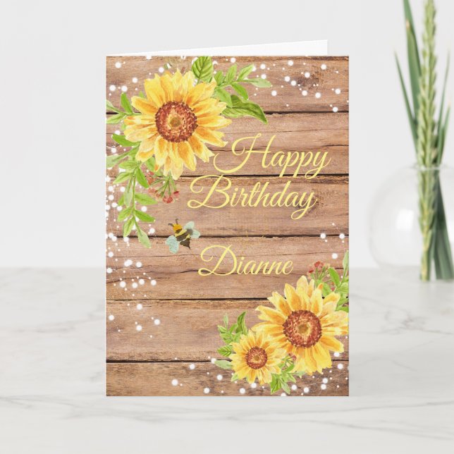 Rustic Floral Sunflower Personalised Birthday  Card (Front)