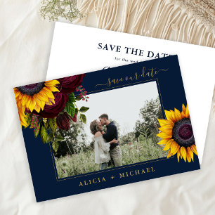 Rustic floral sunflower rose elegant photo wedding save the date