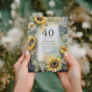 Rustic Floral Sunflower Script 40th Birthday Invitation