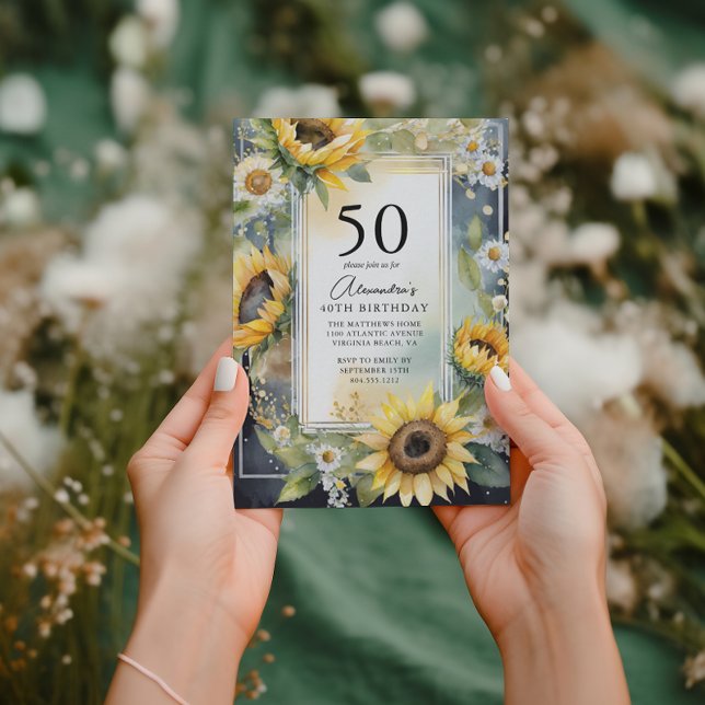 Rustic Floral Sunflower Script 50th Birthday  Invitation (Creator Uploaded)
