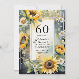 Rustic Floral Sunflower Script 60th Birthday  Invitation