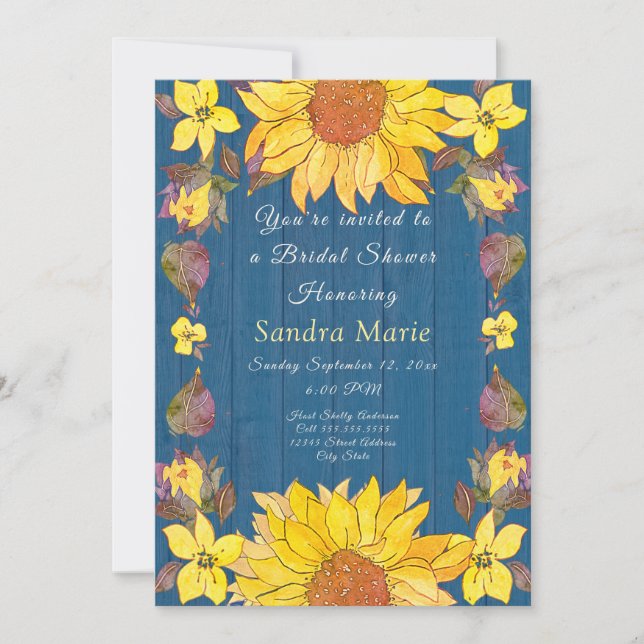 Rustic Floral Sunflower Wedding Bridal Shower Invitation (Front)
