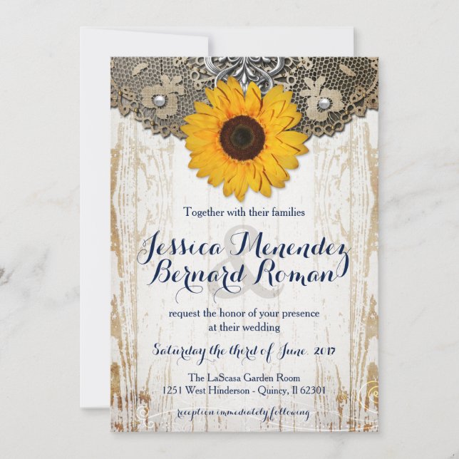 Rustic Floral Sunflower Wedding Invitation (Front)