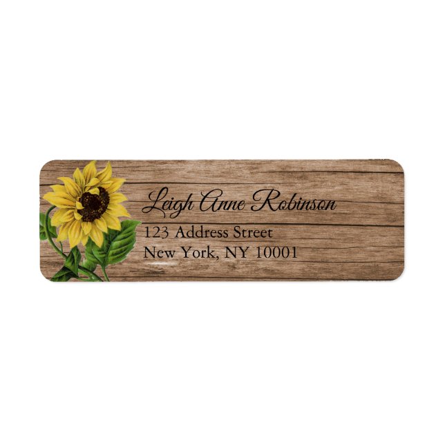 Rustic Floral Sunflower Wood Return Address (Front)