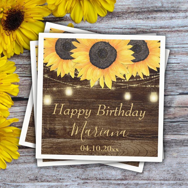 Rustic Floral Sunflowers Birthday Party Napkin (Creator Uploaded)