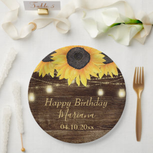 Rustic Floral Sunflowers Birthday Party Paper Plate