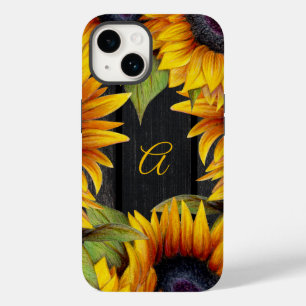 Rustic floral sunflowers yellow barn wood monogram Case-Mate iPhone 14 case