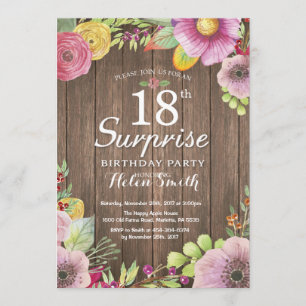Rustic Floral Surprise 18th Birthday Invitation