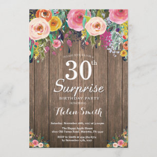 Rustic Floral Surprise 30th Birthday Invitation