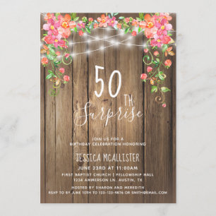 Rustic Floral Surprise 50th Birthday Invitation