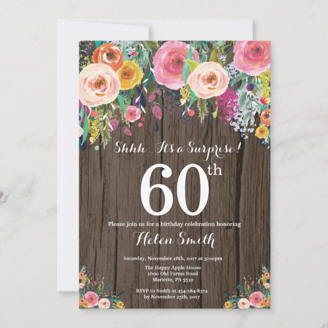 Rustic Floral Surprise 60th Birthday Invitation (Front)