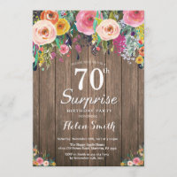 Rustic Floral Surprise 70th Birthday Invitation