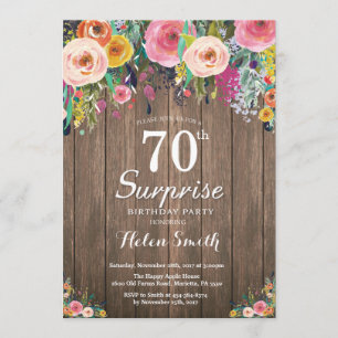 Rustic Floral Surprise 70th Birthday Invitation