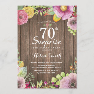 Rustic Floral Surprise 70th Birthday Invitation