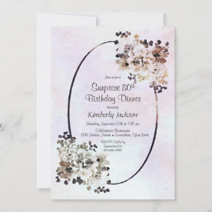 Rustic Floral Surprise 80th Birthday Dinner Invitation