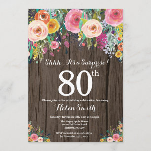 Rustic Floral Surprise 80th Birthday Invitation
