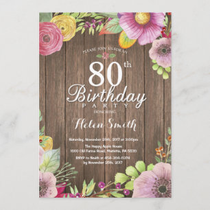 Rustic Floral Surprise 80th Birthday Invitation
