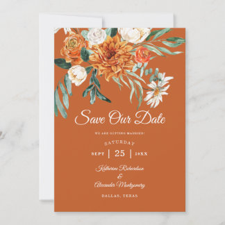 Rustic Floral Terracotta fall Photo Wedding Save The Date